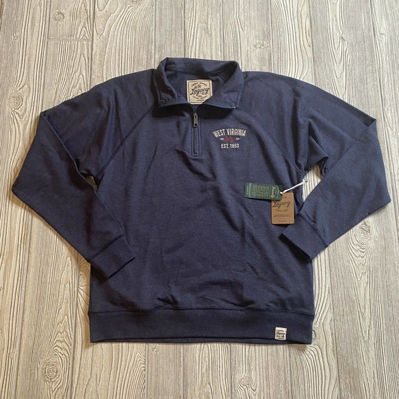 Legacy Casual Apparel West Virginia 1/4 Zip Pullover Mens M Blue Pockets NWT - Picture 1 of 12